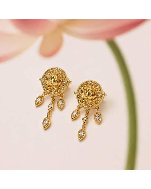 Aurozia Metallic Lotus Within Vermeil Lotus Drop Earrings