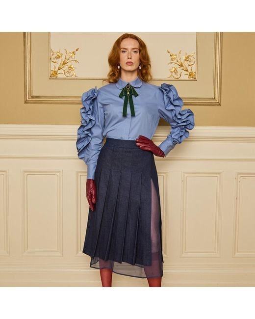 AOIFE Blue Knife Pleated Denim Skirt
