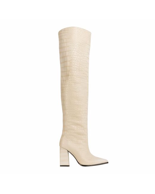 Rosamund Muir London Natural Neutrals Roma Cream Crocodile Print Over Knee Boots