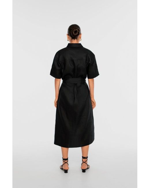 Dāl the Label Black Linen Midi Shirtdress