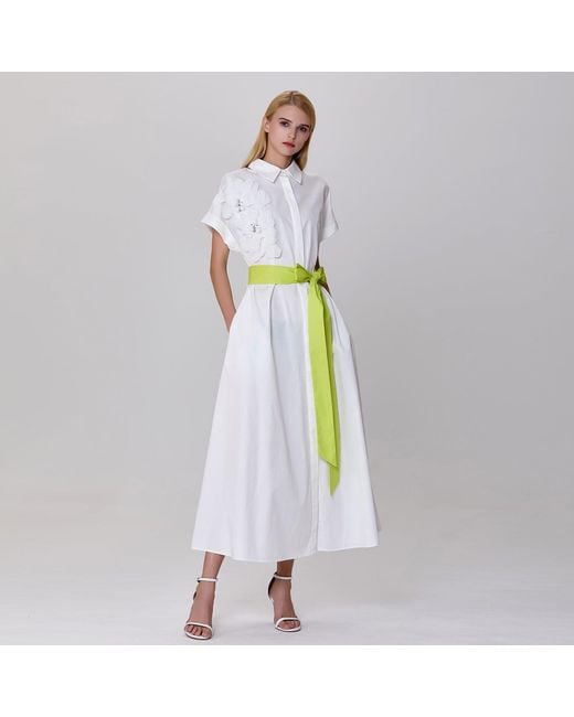 Smart and Joy White Minimalist Shirt Dress And Contrasted Belt