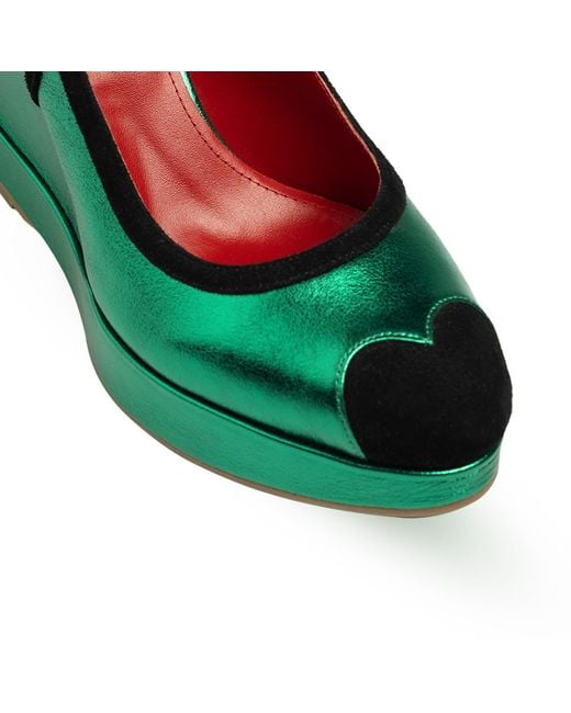 Rosamund Muir London Green Lavinia Metallic & Suede Wedges