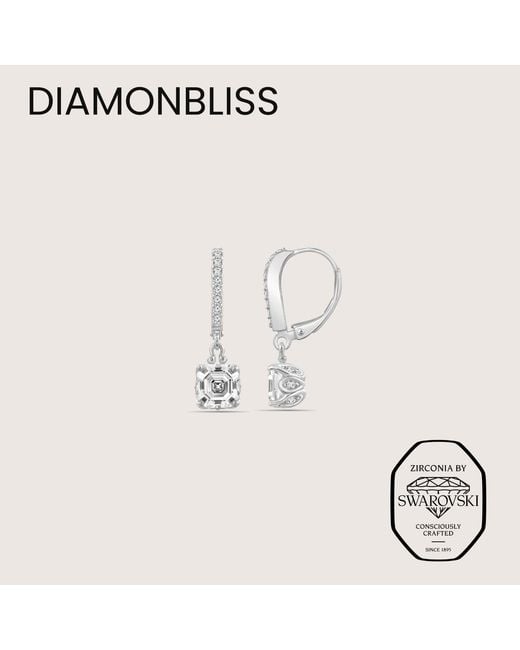 Diamonbliss White Embellished With Swarovski Plated Leverback Asscher Cut Earrings, Three And Half Carats
