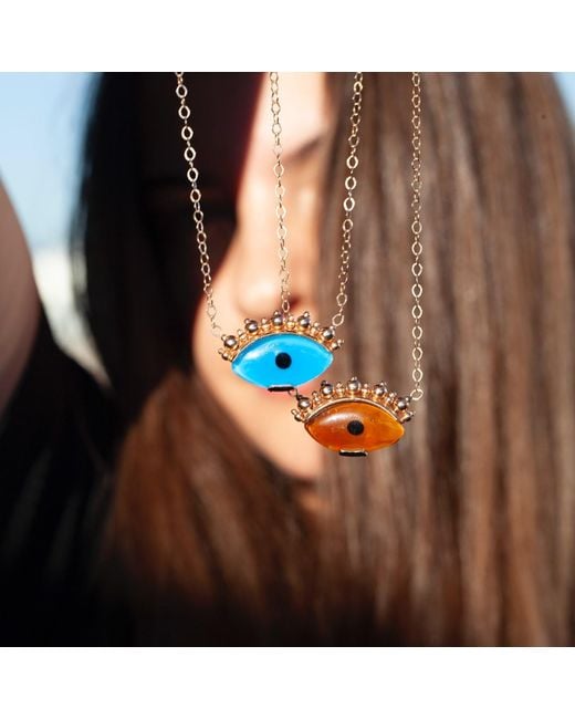 Ecce | Artisan Diamonds Metallic 14K Solid Eye See You With Ball Eyelash Necklace