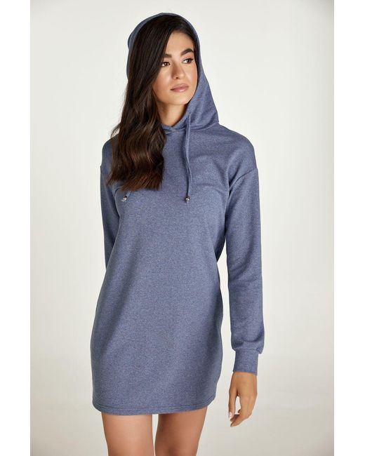 Conquista Blue Melange Hooded Mini Dress