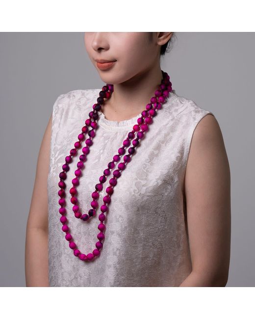 Silk and Bears Pink Fuchsia Brushstroke Silk Necklace- Hand Wrapped And Knotted