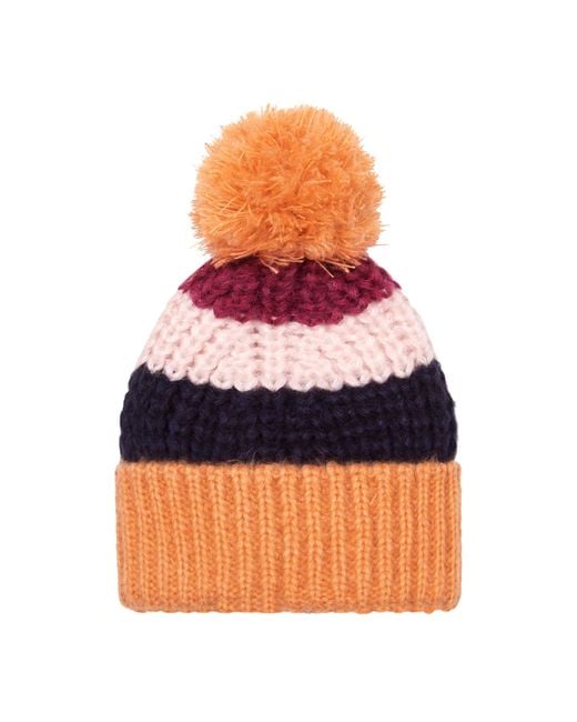 Cara & The Sky Orange Phoebe Stripe Beanie Bobble Hat