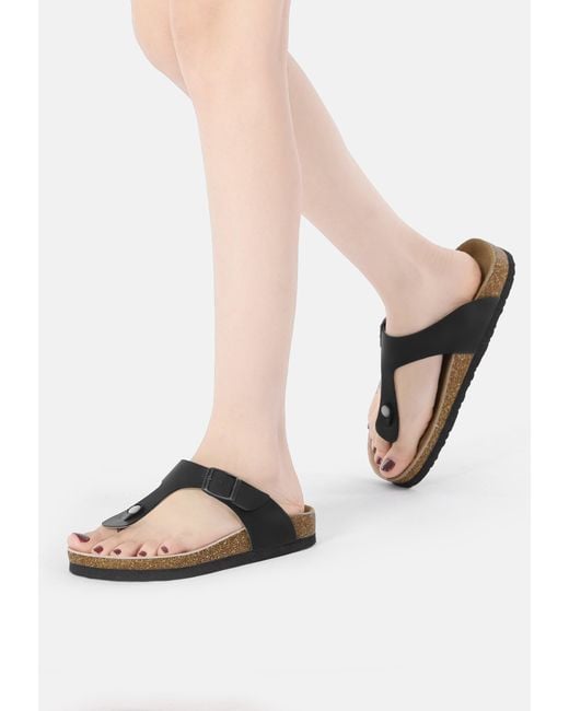 EverAu Australia Black Flamingo Leather Toe Thong Sandals