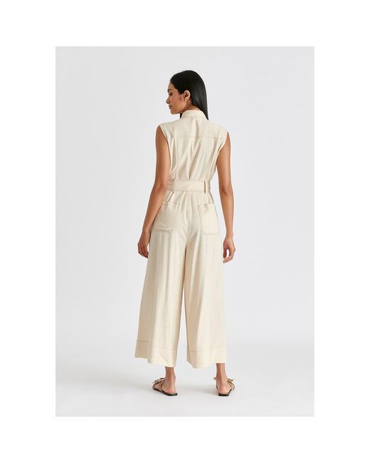 Paisie Natural Neutrals Linen Blend Jumpsuit With Stitch Details