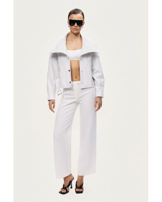 Nocturne White High-Neck Belted Jacket