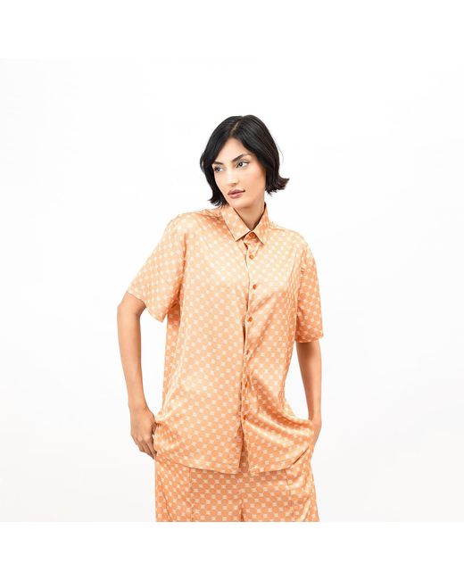 Janara Jones Orange Apricot Satin Short Sleeve Oversized Shirt