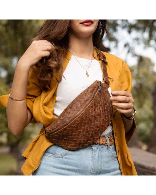 Hides Leather Co. Brown Nexus Woven Leather Belt Bag, Handmade Minimal Saddle Waist Purse