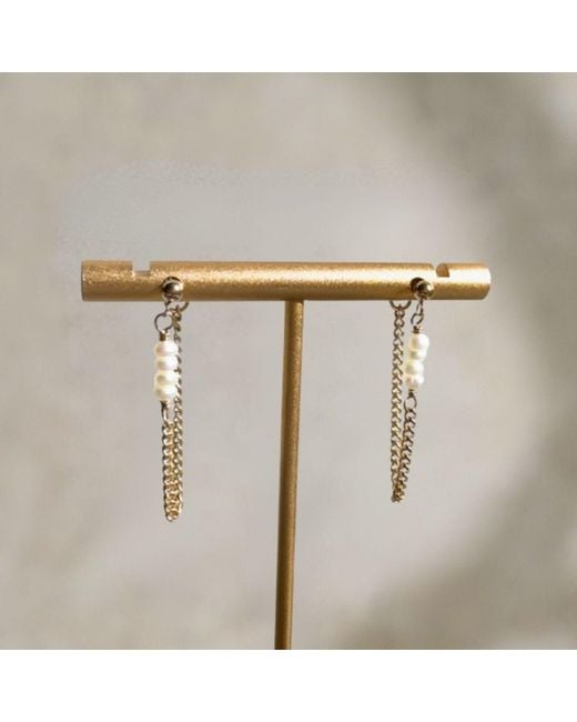 Rachel Nathan Metallic Post: Pearl & Chain Earrings