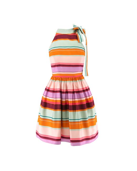 AVENUE No.29 Orange Striped Tie Dye Halter Neck Mini Dress