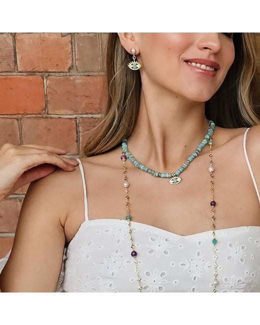 Farra Blue Shell With Turkish Evil Eye Pendant Necklace