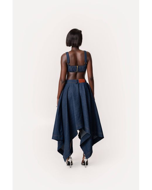 Ofuure Blue Denim Pinstripe Sabina Handkerchief Skirt