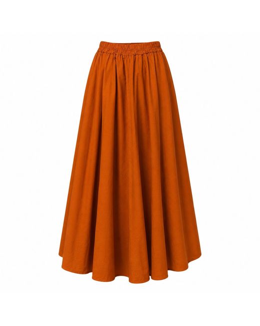 IZABELA MANDOIU Orange Midi Skirt Terracotta Cotton With Elastic Waist