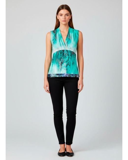 Conquista Green Aqua Serpent Sleeveless V-Neck Top