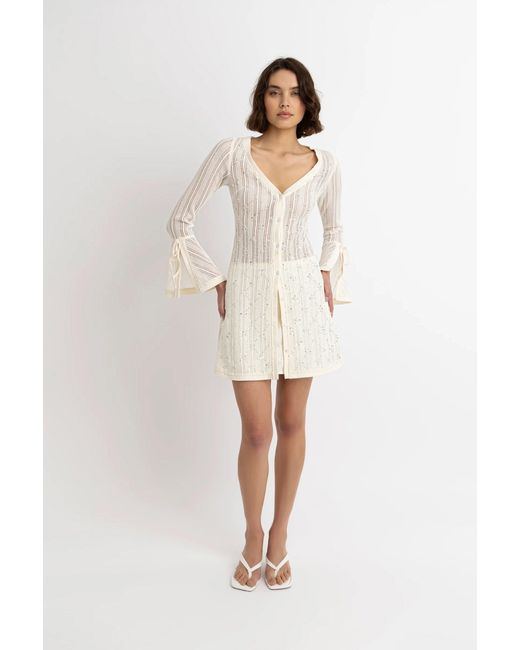 Amy Lynn White Neutrals Lucia Cream Crochet Embellished Dress