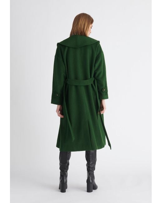Paisie Green Belted Wool Coat In Dark