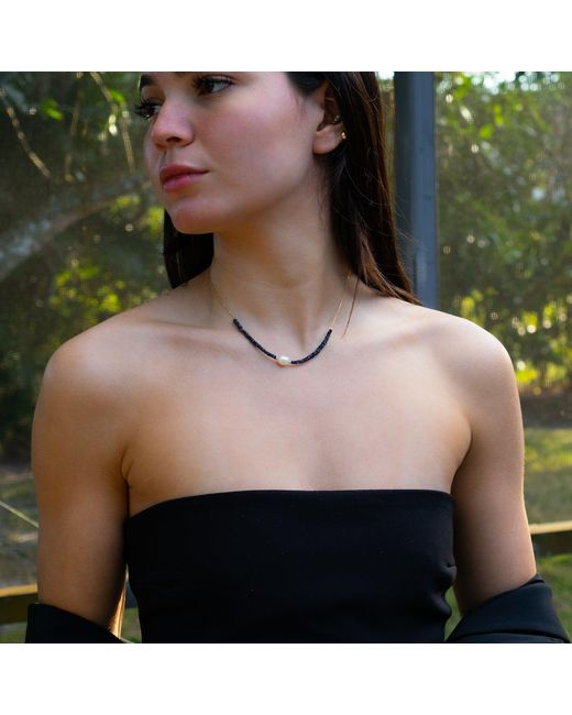 Ebru Jewelry Metallic Timeless Sapphire Pearl Choker Necklace