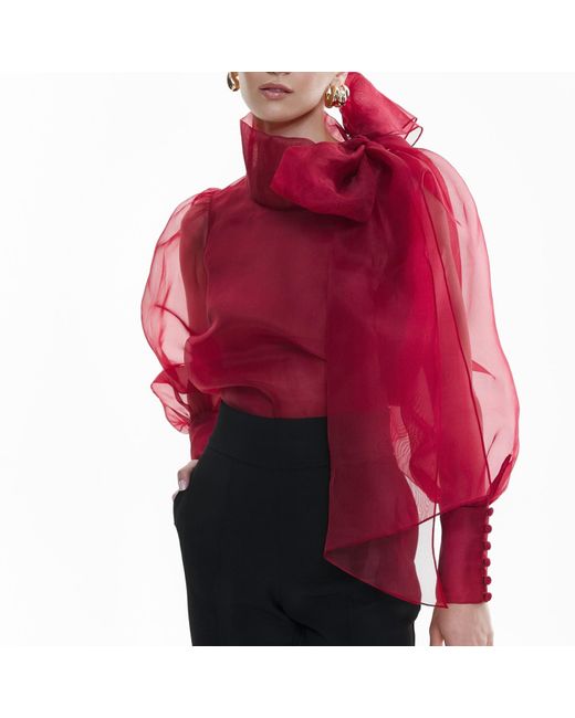Lita Couture Red Sheer Organza-Silk Blouse