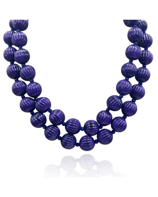 Michael Nash Jewelry Blue Vicenza Amethyst Carved Sixteen And Half Inches Melon Bead Necklace
