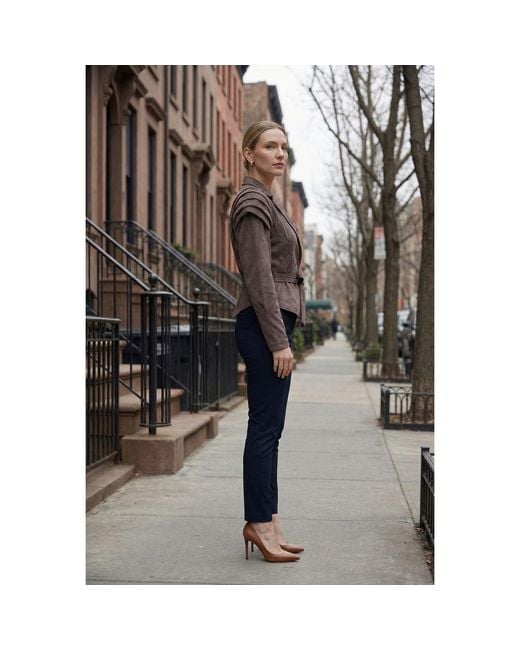 Modenaire Brown Suede-Effect Structured Shoulder Jacket Tailored Fit