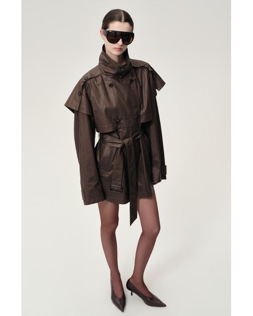 FRONT ROW SHOP Brown Lisa Cape Trench Dark Cherry