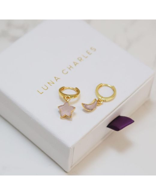 Luna Charles Metallic Joni Rose Quartz Star & Moon Charm Huggies