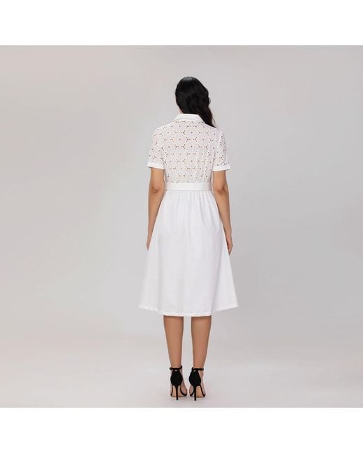 Smart and Joy Gray Lace And Cotton Shirt Dress With Belt