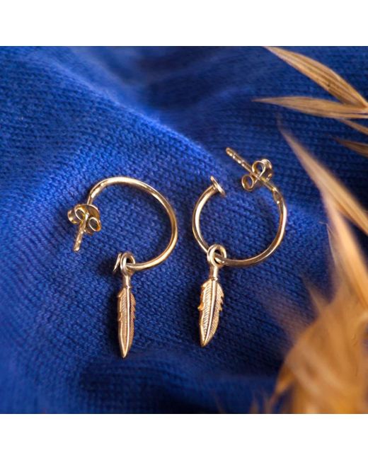 The Jewellery Store London Metallic Open Hoop Earring With Feather Charm
