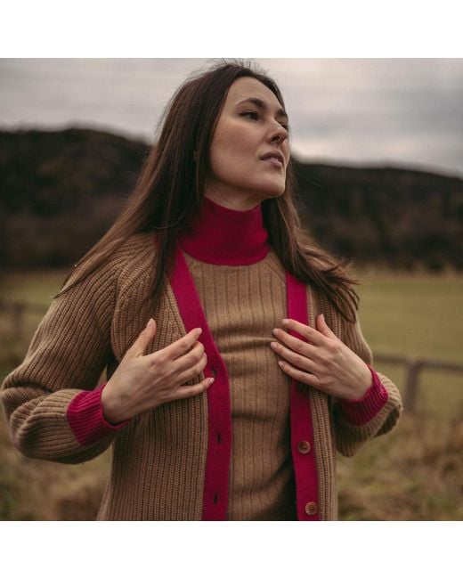 BEIRA Brown Astrid Merino And Cashmere ¾-Sleeve Luxury Knitwear Turtle Neck Top Camel