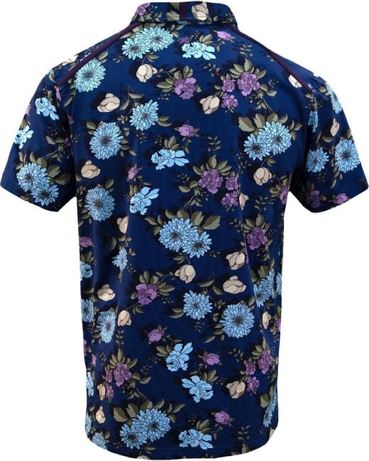 Lords of Harlech Blue Cotton Spandex Floral Polo Shirt for men