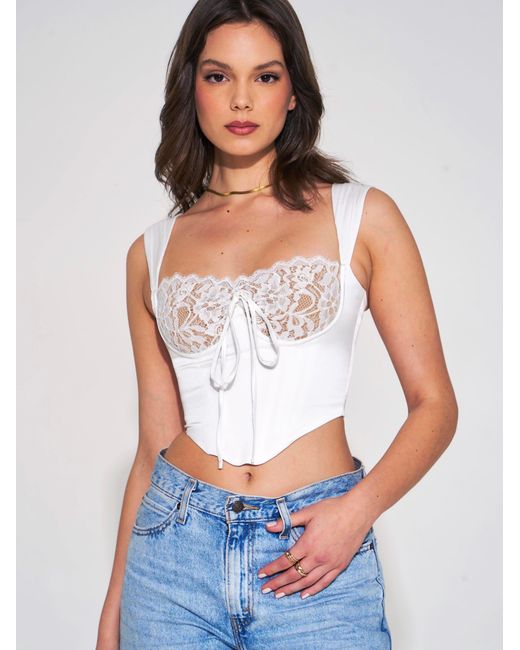 Miss Circle New York White Everly Lace Satin Corset Top