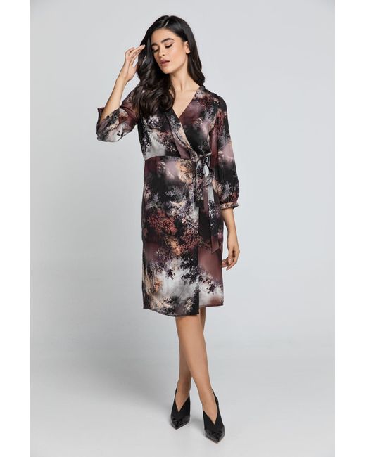Conquista Brown Print Wrap Dress