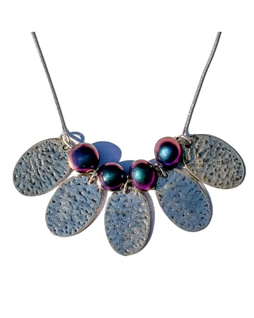 Babaloo Multicolor Petal Fan Necklace With Hand-Rolled Iridescent Beads
