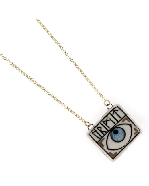 Ebru Jewelry White Guardian Evil Eye Magical Norse Runes Symbol Necklace