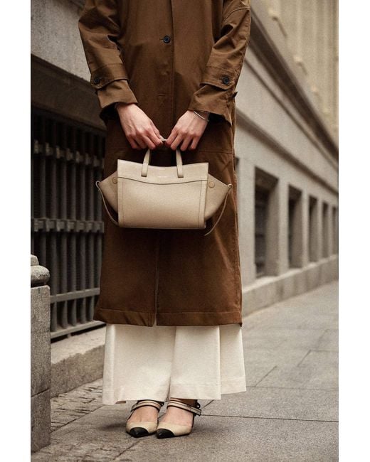 Saonara Brand Metallic Neutrals Mini Shopping Bag Taupe Leather