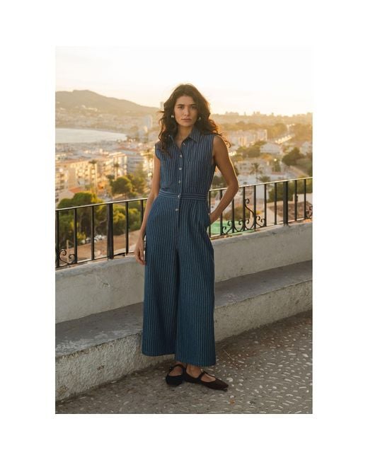 Paisie Blue Wide Leg Denim Jumpsuits