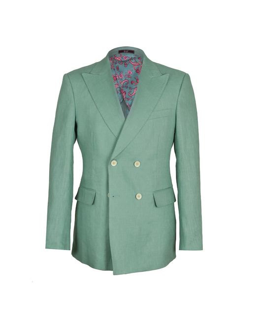 DAVID WEJ Green Hugo Linen Double Breasted Blazer for men