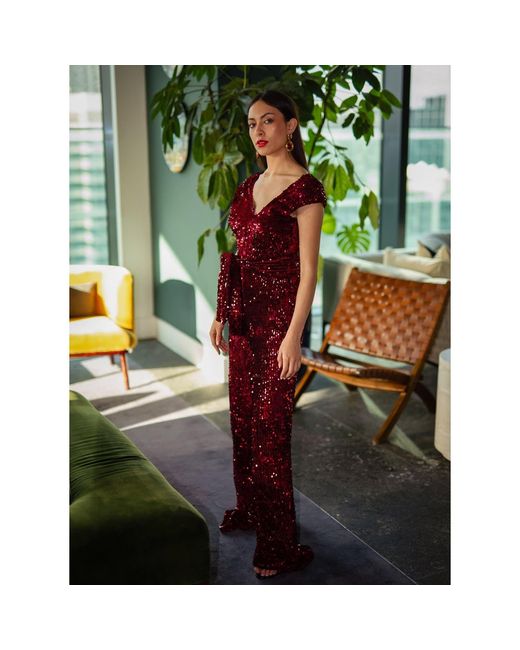 NALÈ Purple Burgundy Velvet Sequin Jumpsuit – Festive Party Style