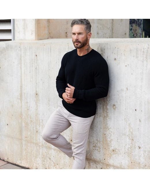 Weston Jon Boucher Black Valen Waffle Knit Cashmere And Wool Fitted Lightweight Sweater for men