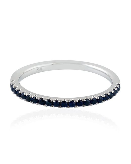 Artisan Natural Blue Sapphire 18k White Gold Band Ring Gemstone Jewelry