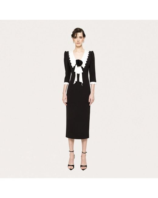 Nissa Black Rose-Detail Midi Dress