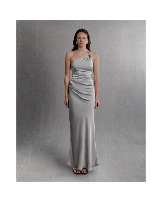 Aisl Gray One-Shoulder Slate Maxi Dress