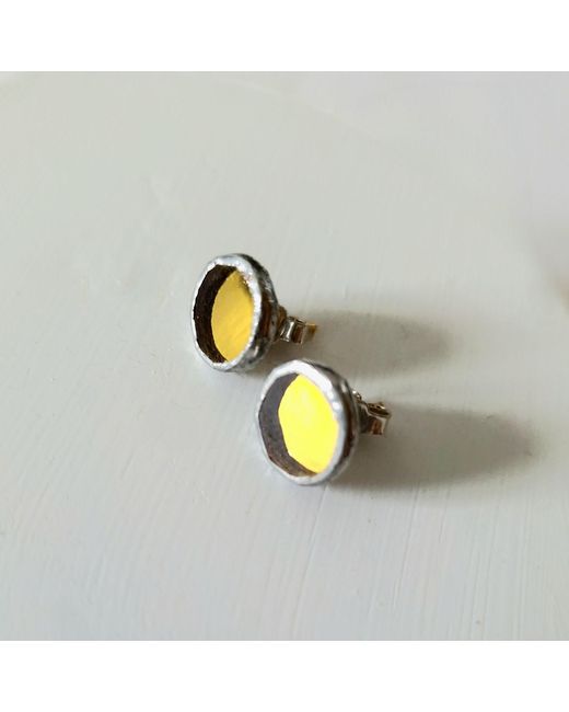 Laura Daili Yellow Full Moon Tiny Mirror Earrings
