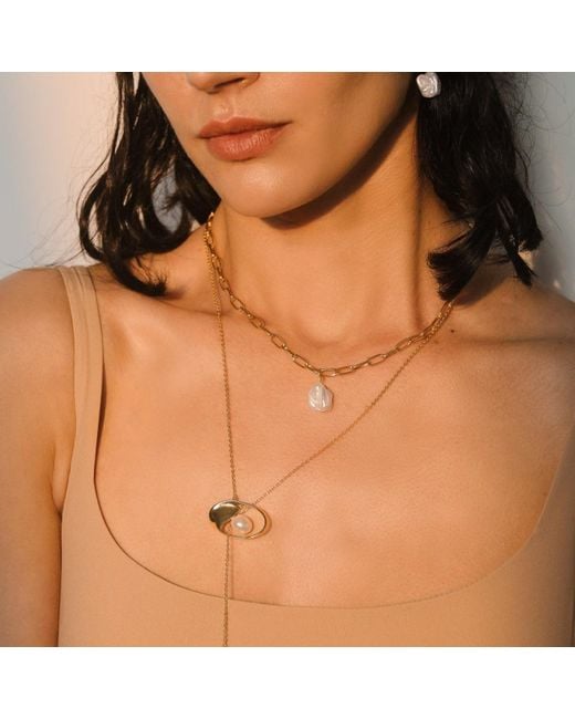 Lait & Lune Metallic Ryna Link Chain Pearl Necklace
