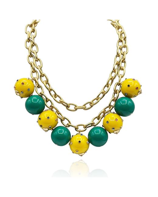 Michael Nash Jewelry Yellow Valentina Studded Amber And Jade Studded Ball Necklace