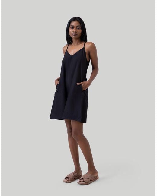 REISTOR Black Short Tent Cotton Dress With Back Tie